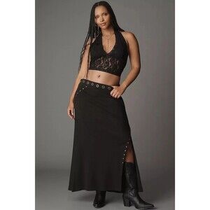 By Anthropologie Hardware Side-Slit Column Midi Skirt Black Solid 3X-PS 287508
